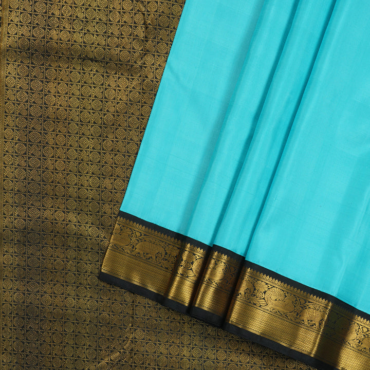 Hayagrivas Sky Blue Handloom Kanjivaram Silk Saree with Black Border HBE124E1-2