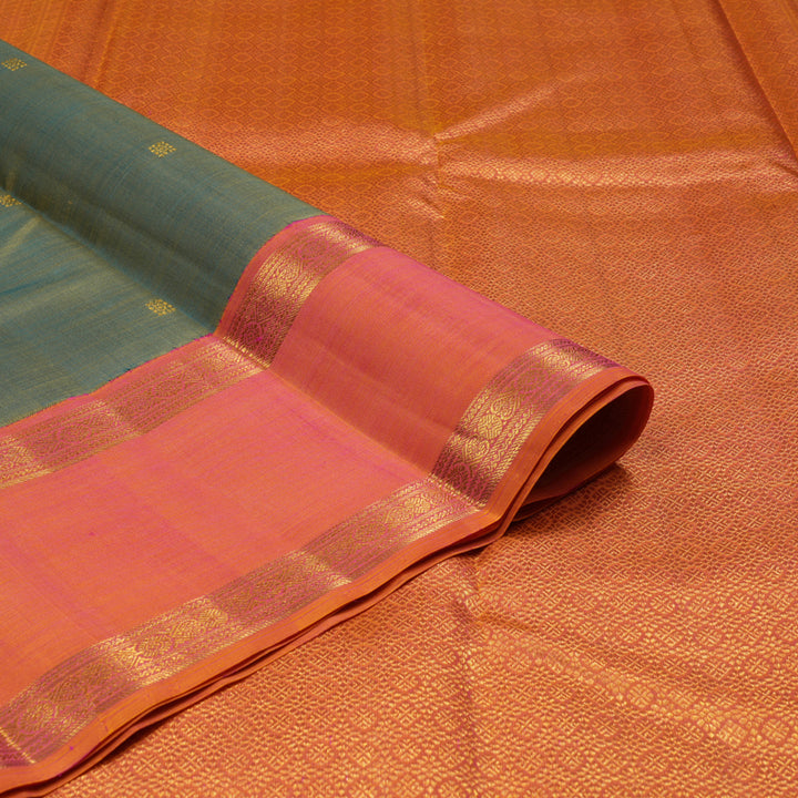 Hayagrivas Mehandi Green Handloom Kanjivaram Silk Saree with Orangish Pink Border HBE125E1-1