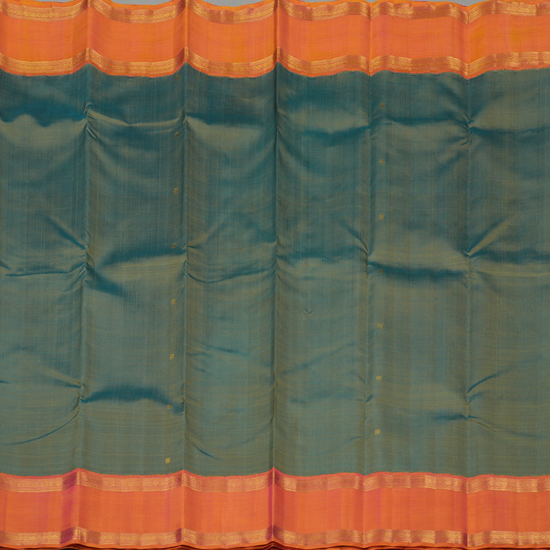 Hayagrivas Mehandi Green Handloom Kanjivaram Silk Saree with Orangish Pink Border HBE125E1-1