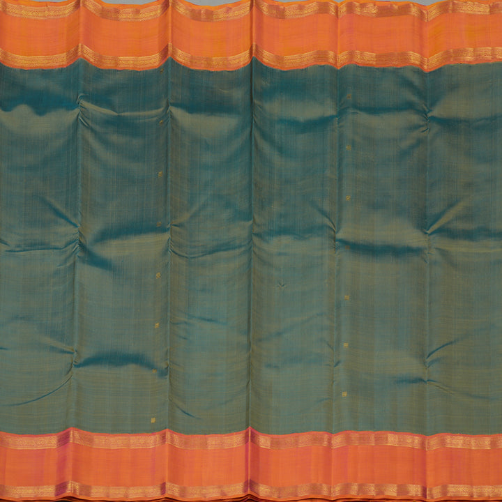 Hayagrivas Mehandi Green Handloom Kanjivaram Silk Saree with Orangish Pink Border HBE125E1-1