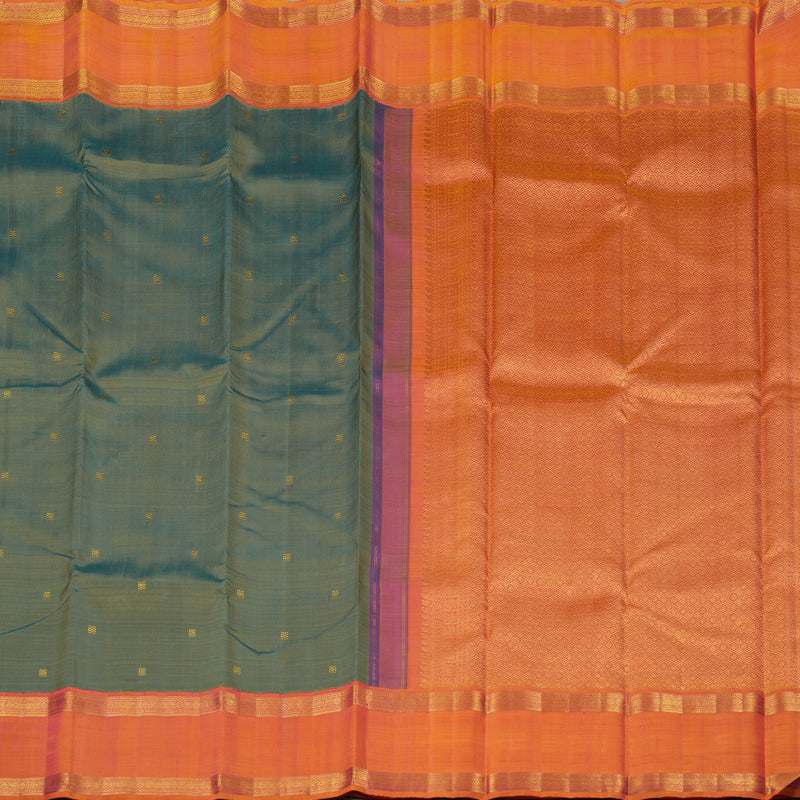 Hayagrivas Mehandi Green Handloom Kanjivaram Silk Saree with Orangish Pink Border HBE125E1-1