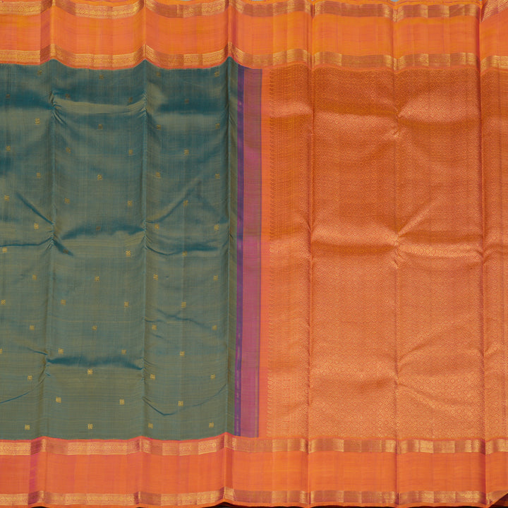Hayagrivas Mehandi Green Handloom Kanjivaram Silk Saree with Orangish Pink Border HBE125E1-1