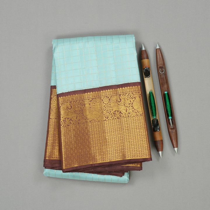 Hayagrivas Sky Blue Handloom Kanjivaram Silk Saree with Dark Brown Border HBE125E2-1