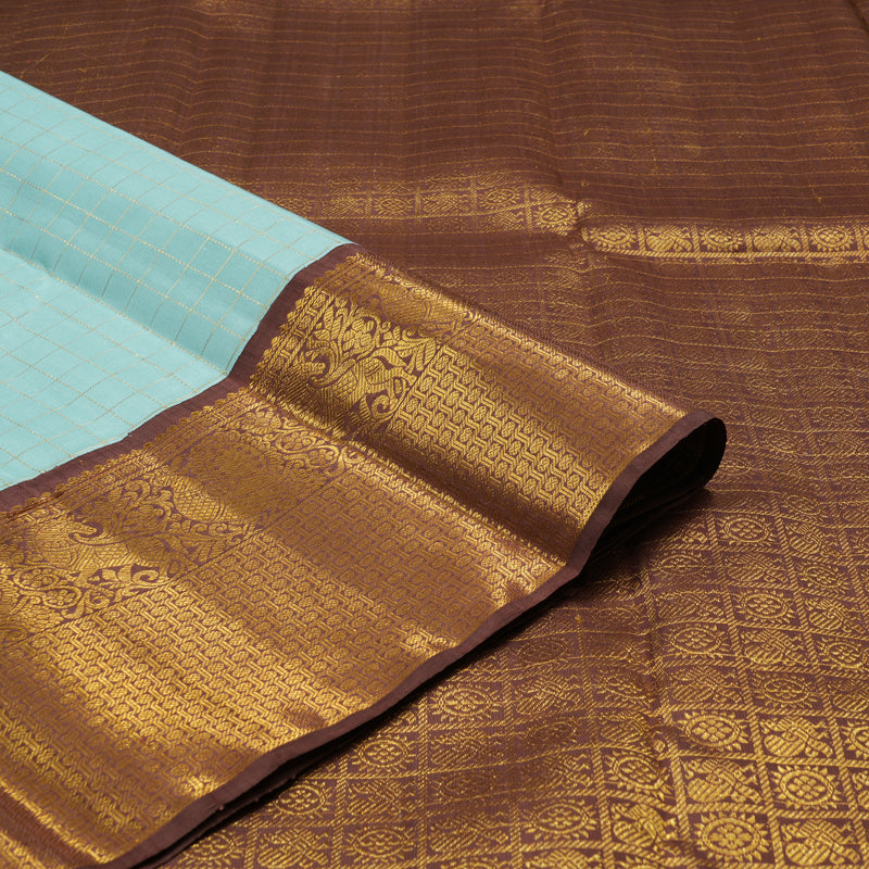 Hayagrivas Sky Blue Handloom Kanjivaram Silk Saree with Dark Brown Border HBE125E2-1