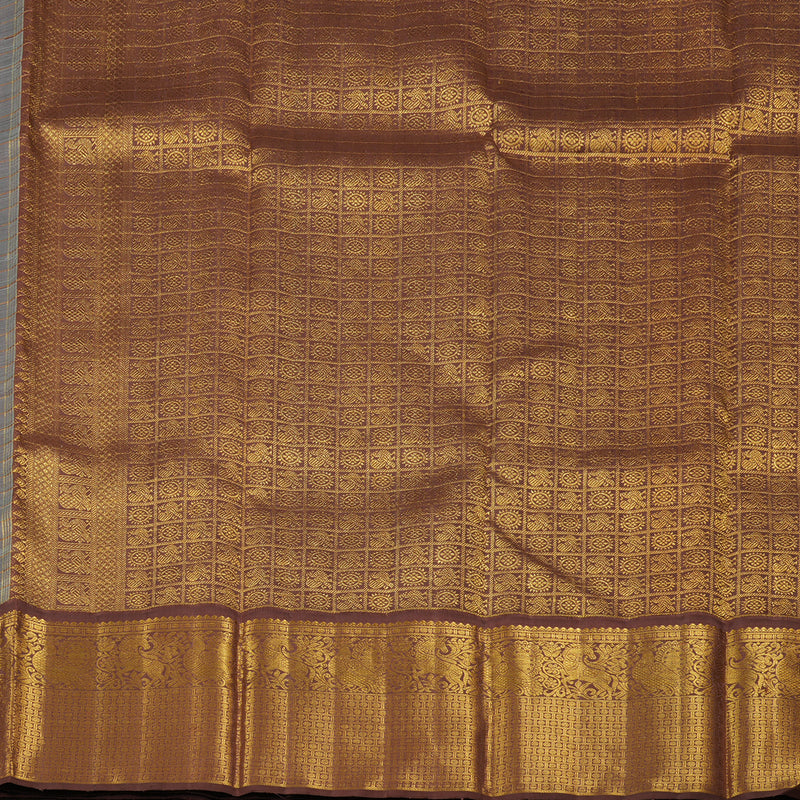 Hayagrivas Sky Blue Handloom Kanjivaram Silk Saree with Dark Brown Border HBE125E2-1