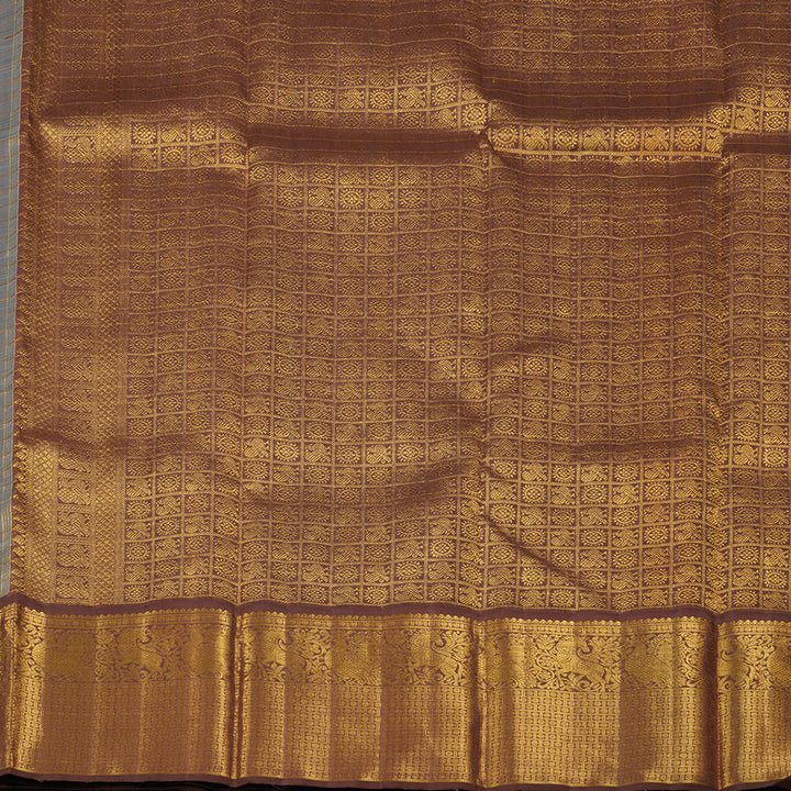 Hayagrivas Sky Blue Handloom Kanjivaram Silk Saree with Dark Brown Border HBE125E2-1