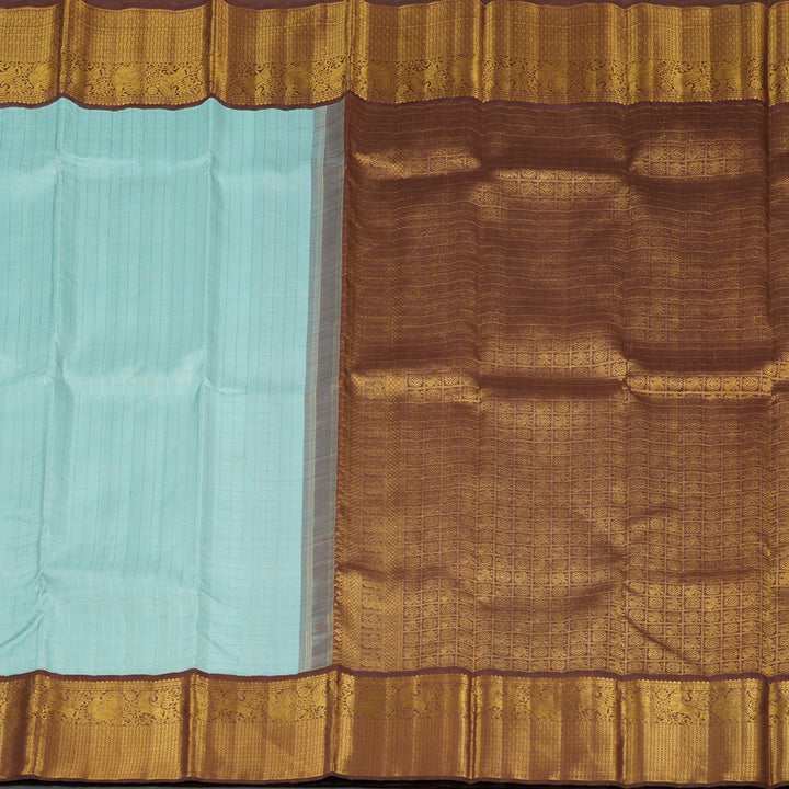 Hayagrivas Sky Blue Handloom Kanjivaram Silk Saree with Dark Brown Border HBE125E2-1