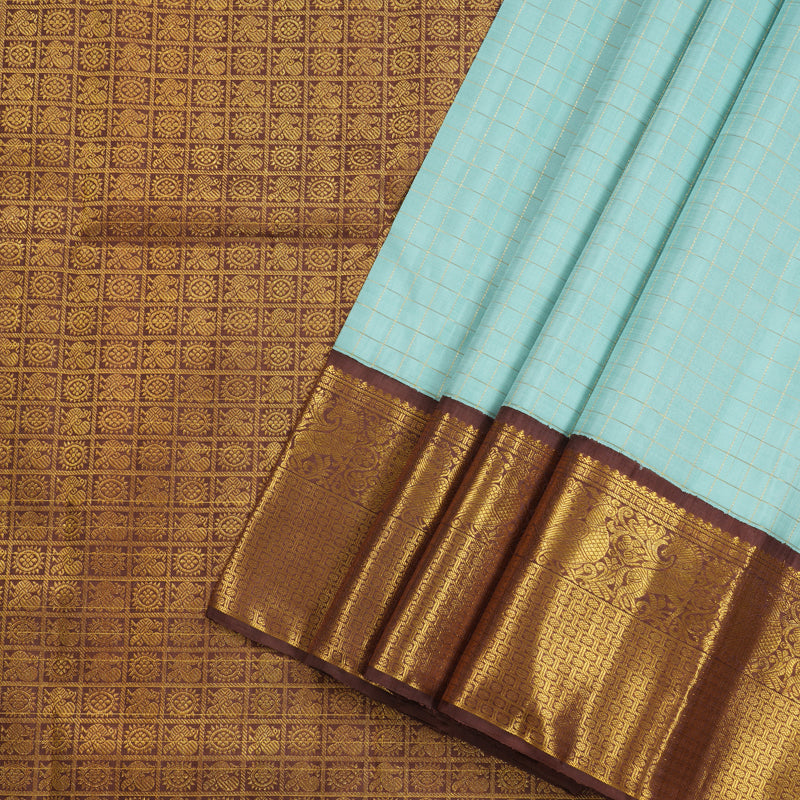 Hayagrivas Sky Blue Handloom Kanjivaram Silk Saree with Dark Brown Border HBE125E2-1