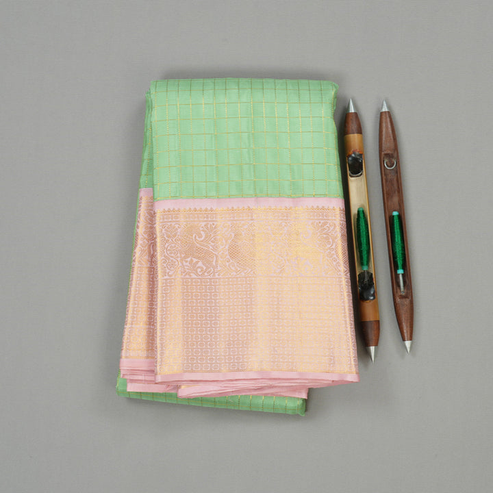 Hayagrivas Pastel Green Handloom Kanjivaram Silk Saree with Baby Pink Border HBE126E2-1