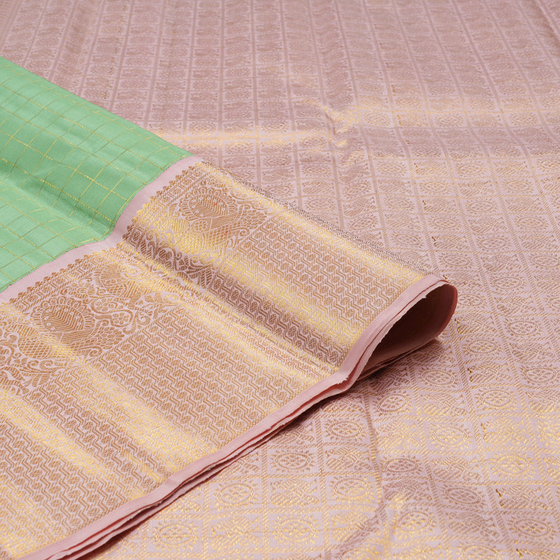 Hayagrivas Pastel Green Handloom Kanjivaram Silk Saree with Baby Pink Border HBE126E2-1