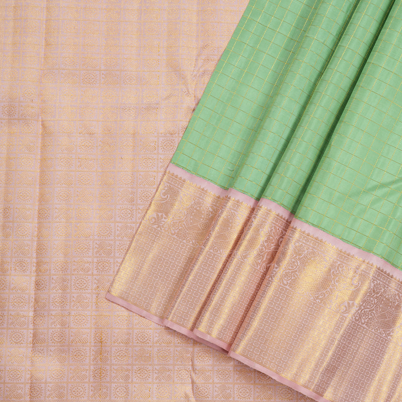 Hayagrivas Pastel Green Handloom Kanjivaram Silk Saree with Baby Pink Border HBE126E2-1