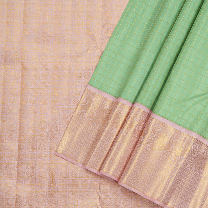 Hayagrivas Pastel Green Handloom Kanjivaram Silk Saree with Baby Pink Border HBE126E2-1
