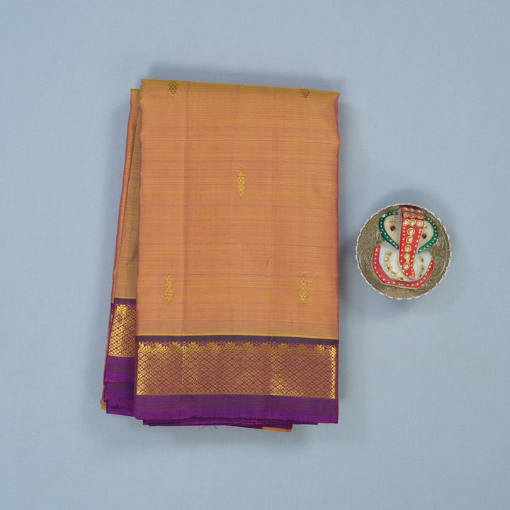 Hayagrivas Handloom Orangish-Pink Kanjivaram Silk Saree with Purple Border HBE1347B1-7