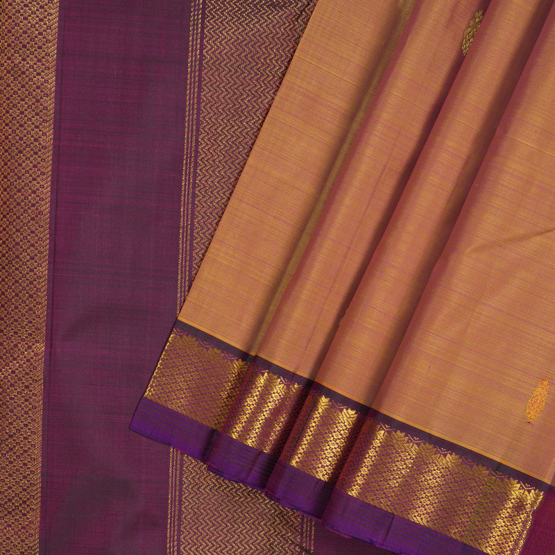 Hayagrivas Handloom Orangish-Pink Kanjivaram Silk Saree with Purple Border HBE1347B1-7