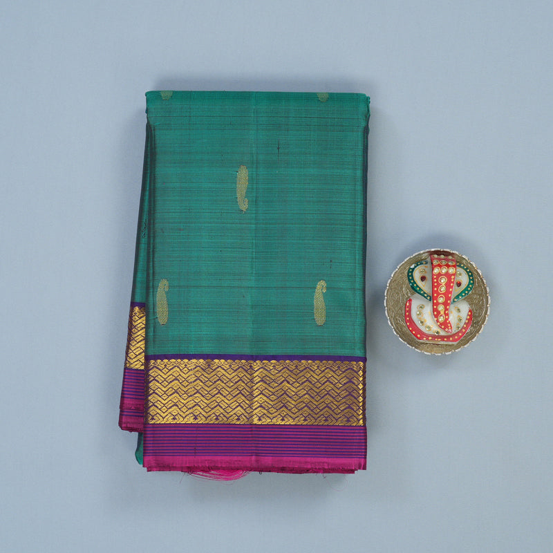 Hayagrivas Handloom Peacock Green Kanjivaram Silk Saree with Purple Border HBE1348B1-11