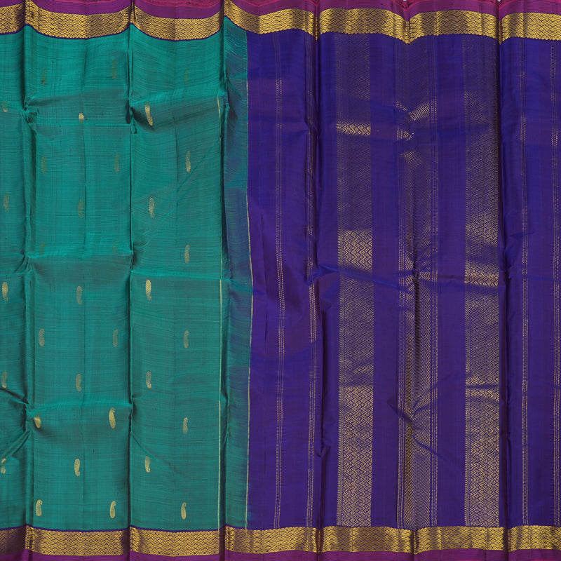Hayagrivas Handloom Peacock Green Kanjivaram Silk Saree with Purple Border HBE1348B1-11