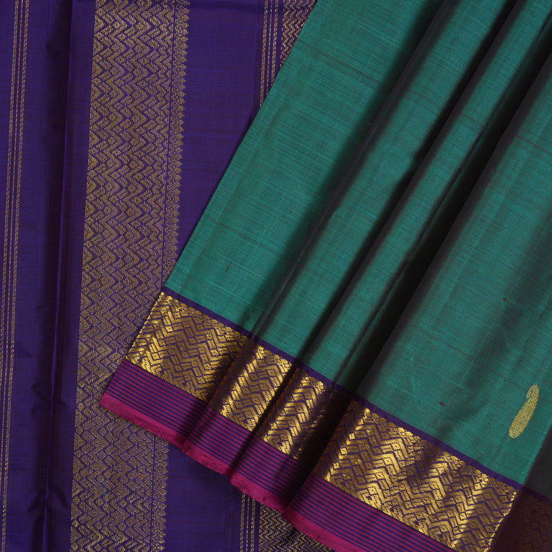 Hayagrivas Handloom Peacock Green Kanjivaram Silk Saree with Purple Border HBE1348B1-11