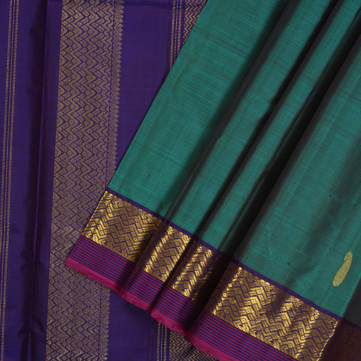 Hayagrivas Handloom Peacock Green Kanjivaram Silk Saree with Purple Border HBE1348B1-11