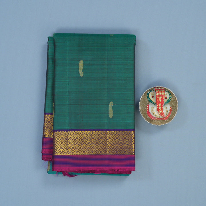 Hayagrivas Handloom Peacock Green Kanjivaram Silk Saree with Violet Border HBE1348B1-9
