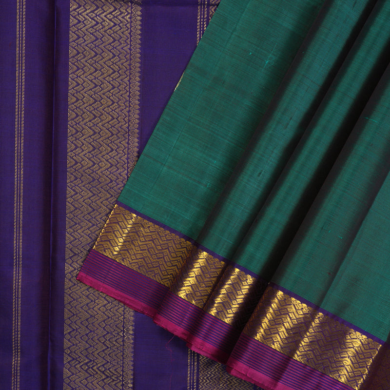 Hayagrivas Handloom Peacock Green Kanjivaram Silk Saree with Violet Border HBE1348B1-9
