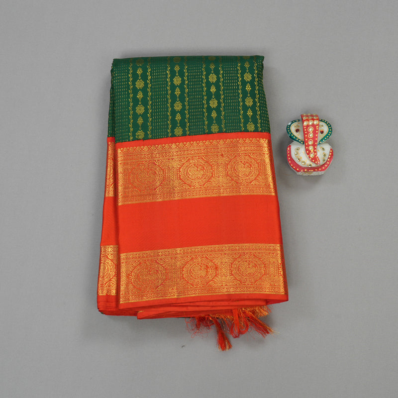 Hayagrivas Handloom Kanjivaram Silk Saree in Rich Bottle Green HBE136E10-8