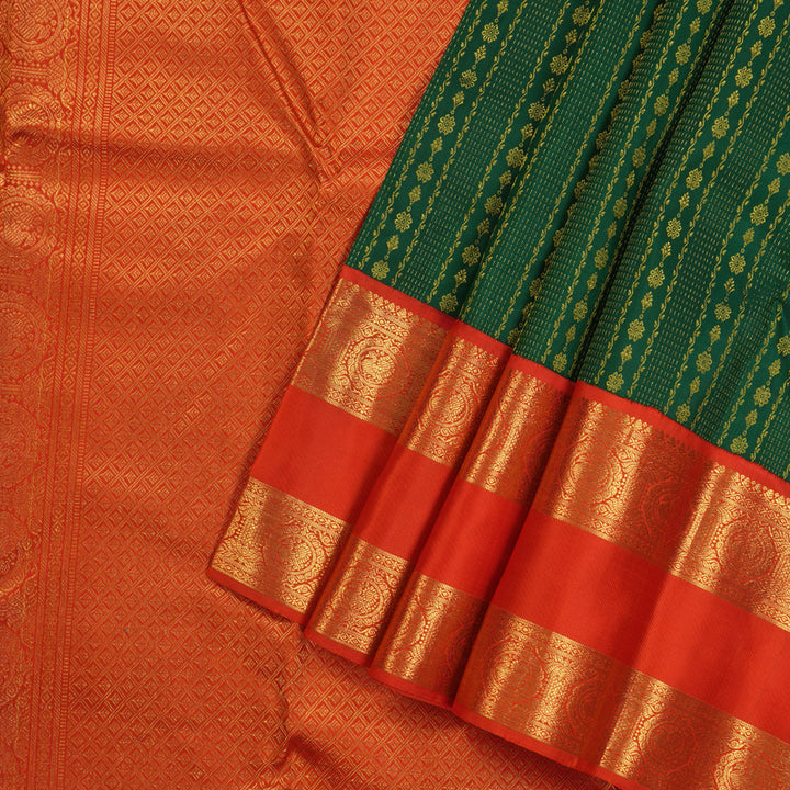 Hayagrivas Handloom Kanjivaram Silk Saree in Rich Bottle Green HBE136E10-8