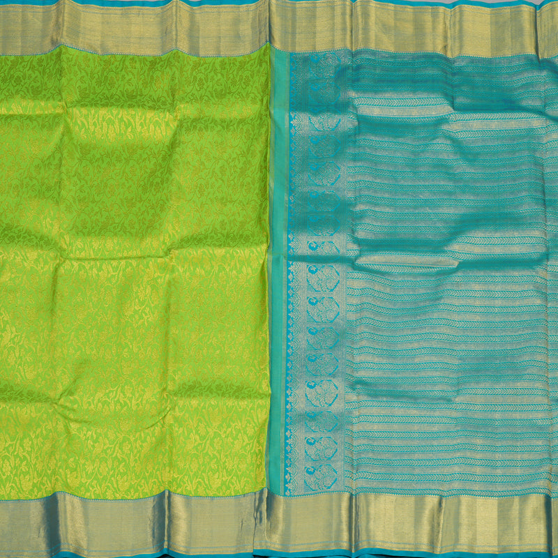 Hayagrivas Handloom Kanjivaram Silk Saree in Refreshing Fluorescent Green HBE156E17-1