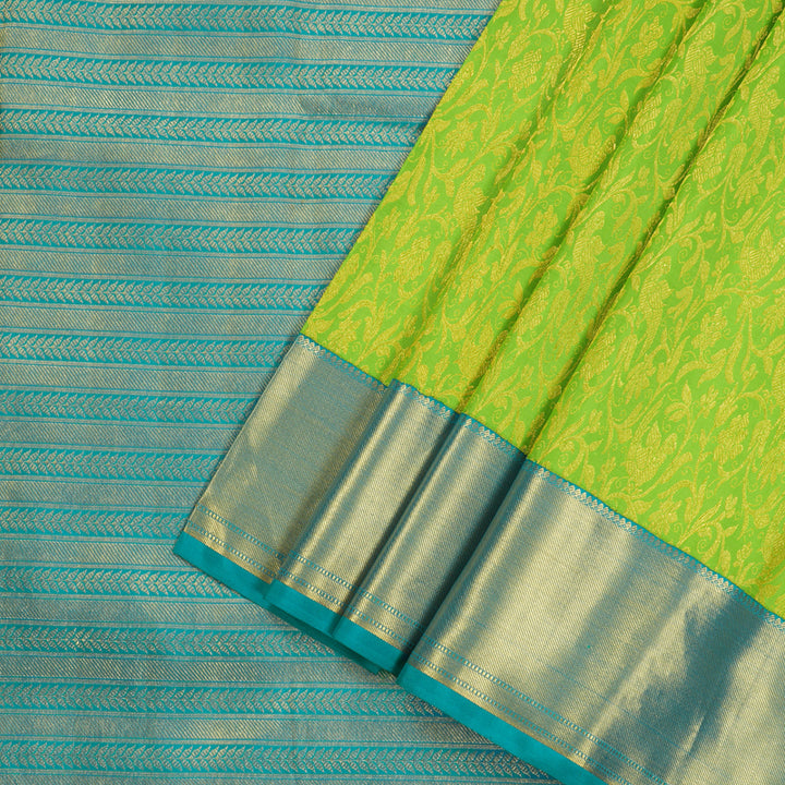Hayagrivas Handloom Kanjivaram Silk Saree in Refreshing Fluorescent Green HBE156E17-1