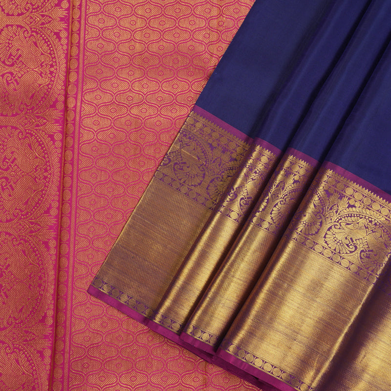 Hayagrivas Handloom Kanjivaram Silk Saree in Majestic Blue HBE156E9-1