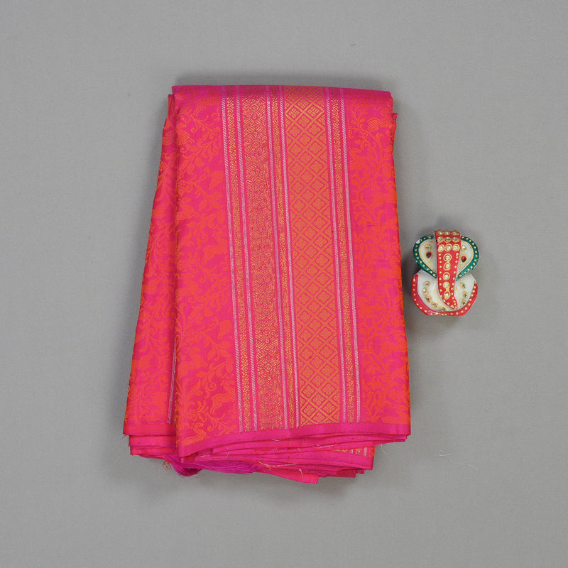 Hayagrivas Handloom Kanjivaram Silk Saree in lively Orangish Pink HBE157E1-1