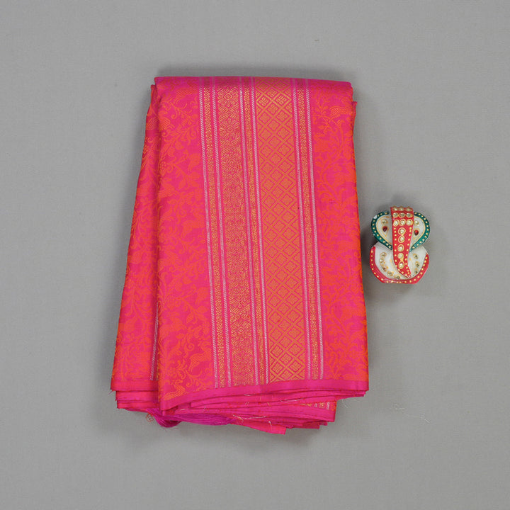 Hayagrivas Handloom Kanjivaram Silk Saree in lively Orangish Pink HBE157E1-1