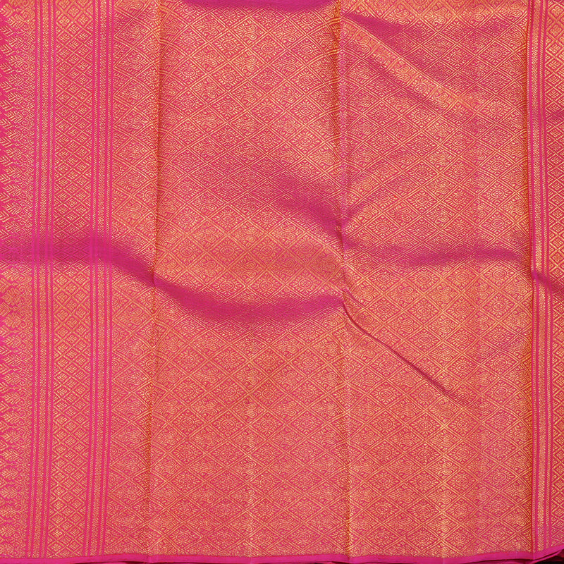 Hayagrivas Handloom Kanjivaram Silk Saree in lively Orangish Pink HBE157E1-1