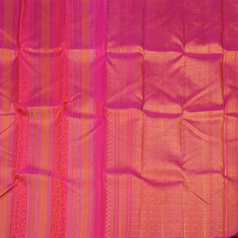 Hayagrivas Handloom Kanjivaram Silk Saree in lively Orangish Pink HBE157E1-1
