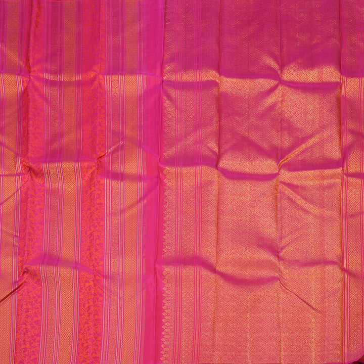Hayagrivas Handloom Kanjivaram Silk Saree in lively Orangish Pink HBE157E1-1