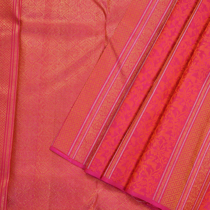 Hayagrivas Handloom Kanjivaram Silk Saree in lively Orangish Pink HBE157E1-1