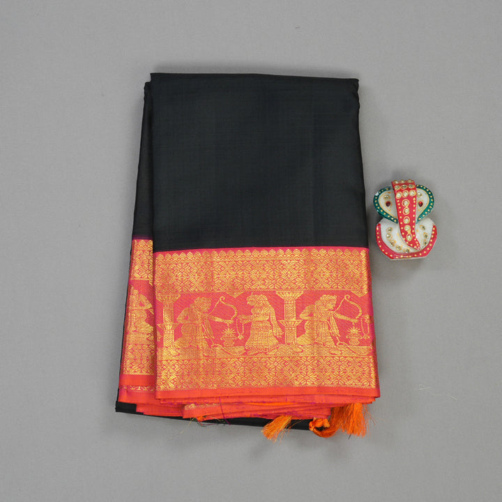 Hayagrivas Handloom Kanjivaram Silk Saree in Dignified Black With Ramayana Border HBE157E2-1