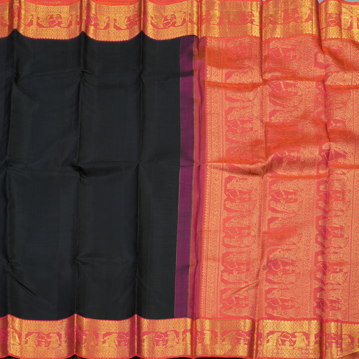 Hayagrivas Handloom Kanjivaram Silk Saree in Dignified Black With Ramayana Border HBE157E2-1