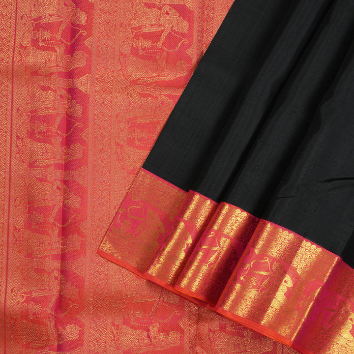 Hayagrivas Handloom Kanjivaram Silk Saree in Dignified Black With Ramayana Border HBE157E2-1