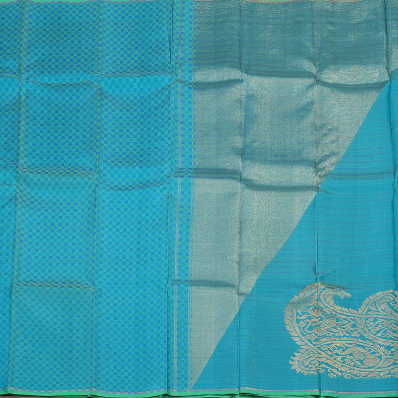 Hayagrivas Handloom Kanjivaram Silk Saree in Refreshing Sea Blue HBE158E3-1