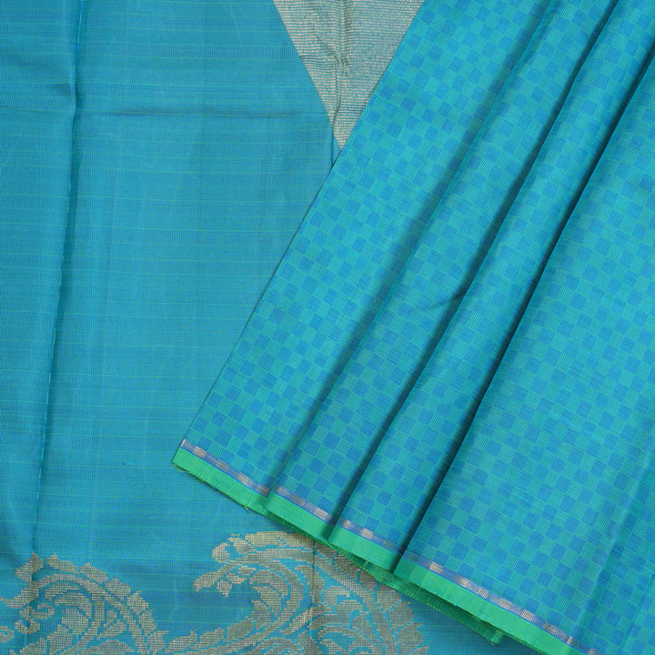 Hayagrivas Handloom Kanjivaram Silk Saree in Refreshing Sea Blue HBE158E3-1