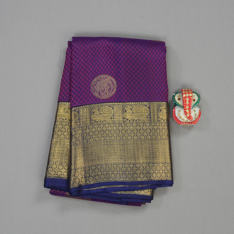 Hayagrivas Handloom Kanjivaram Silk Saree in Regal Purplish Blue HBE159E1-1