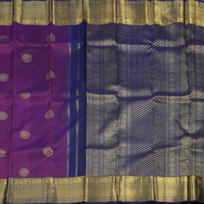Hayagrivas Handloom Kanjivaram Silk Saree in Regal Purplish Blue HBE159E1-1