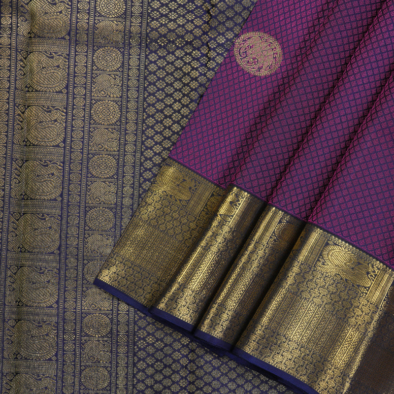 Hayagrivas Handloom Kanjivaram Silk Saree in Regal Purplish Blue HBE159E1-1