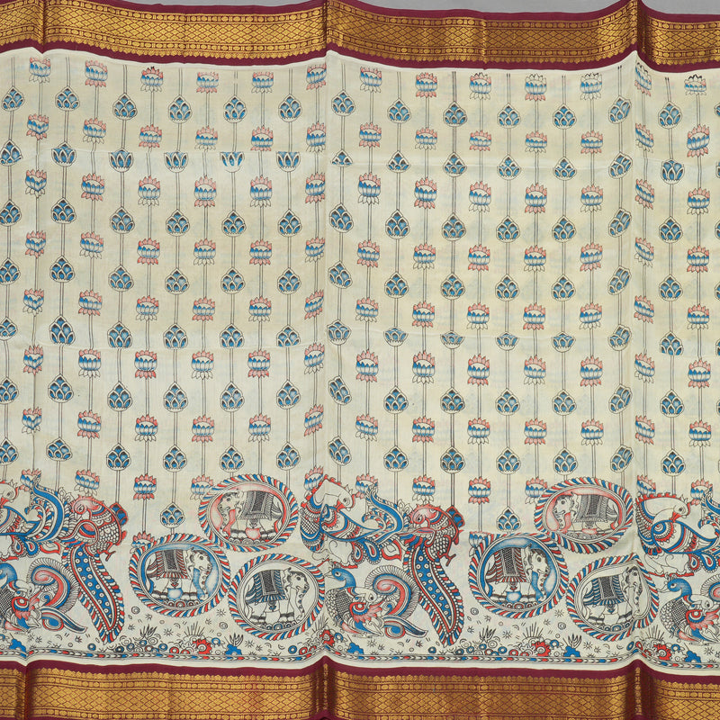 Hayagrivas Pure Printed Silk Cotton Saree in Sandal with Maroon HBE184E1-12