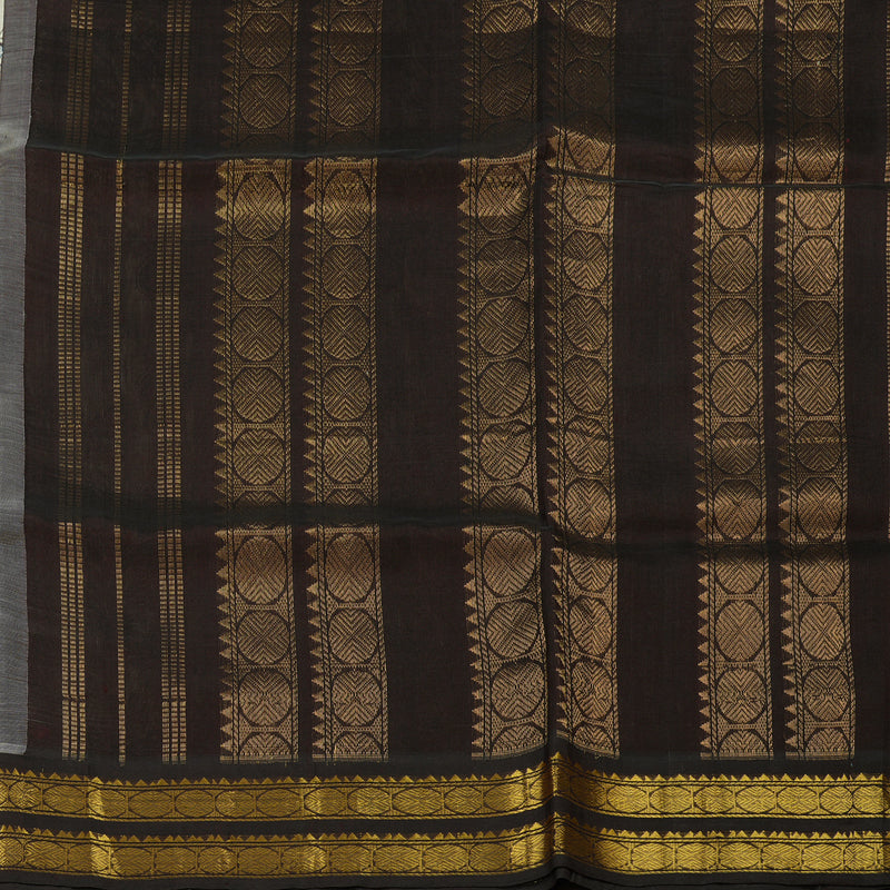 Hayagrivas Handloom Printed Silk cotton saree in White with Dark brown HBE184E1-13
