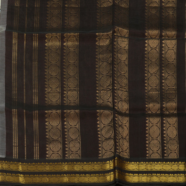 Hayagrivas Handloom Printed Silk cotton saree in White with Dark brown HBE184E1-13