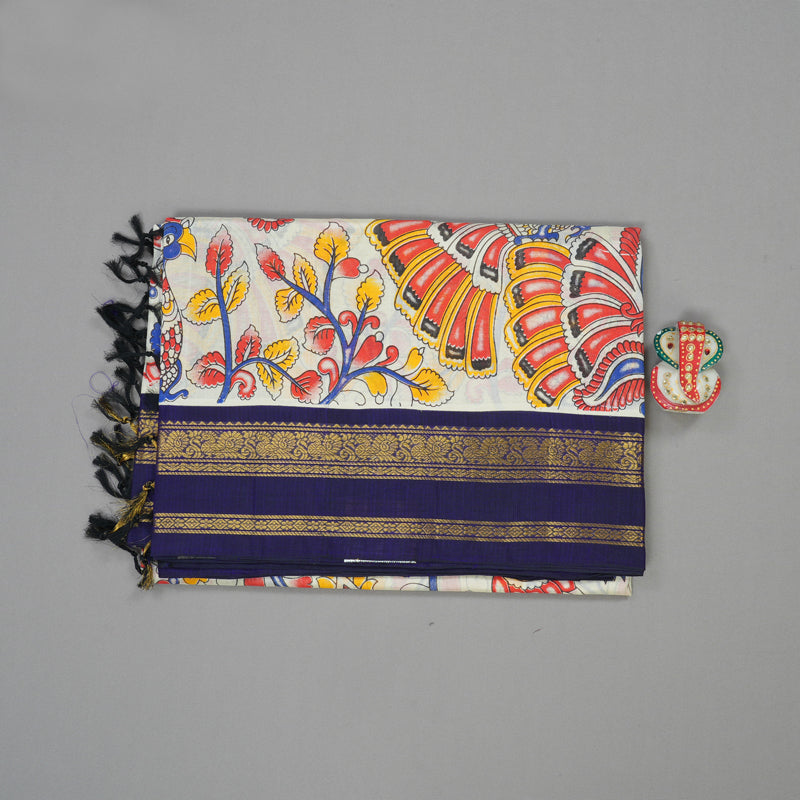 Hayagrivas Pure Silk Cotton Saree in Sandal with Purplish Blue HBE184E1-14