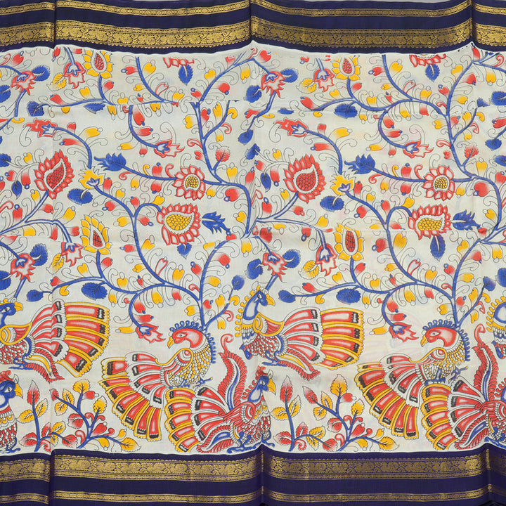 Hayagrivas Pure Silk Cotton Saree in Sandal with Purplish Blue HBE184E1-14