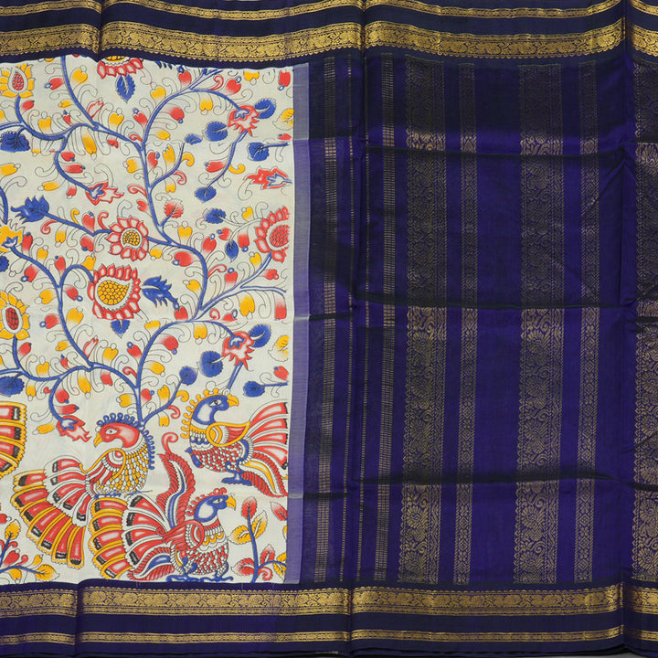 Hayagrivas Pure Silk Cotton Saree in Sandal with Purplish Blue HBE184E1-14
