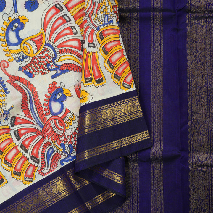Hayagrivas Pure Silk Cotton Saree in Sandal with Purplish Blue HBE184E1-14